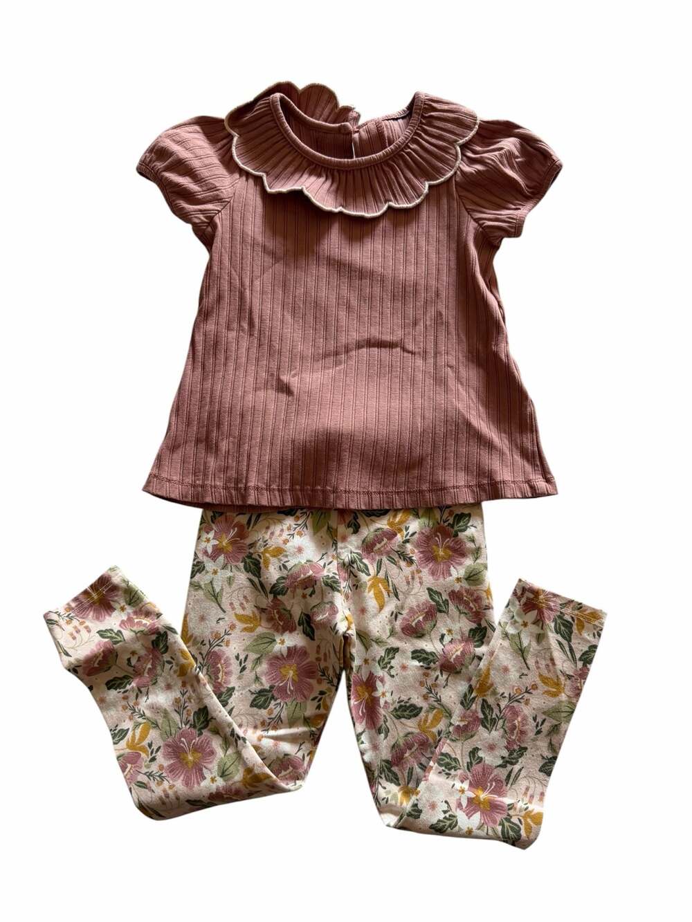 Cynthia Rowley Toddler Girl Ribbed Ruffle-Collar Top and Floral Legging Set
